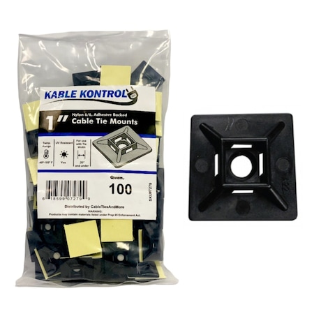Kable Kontrol Kable Kontrol Adhesive Cable Tie Mounts, 1" Sq, UV Black Nylon, PK100 CT280-B